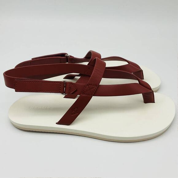 Hermes Tahiti Beach Sandals – Dark Red & White Leather, Size 37.5 - Picture 2 of 5